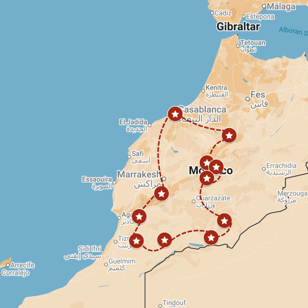 Illustrated route map for A Long Tapestry of Morocco