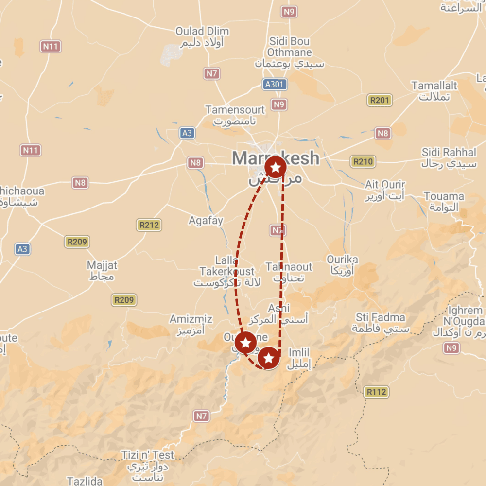 Illustrated route map for A Brief Ascent into Ouirgane