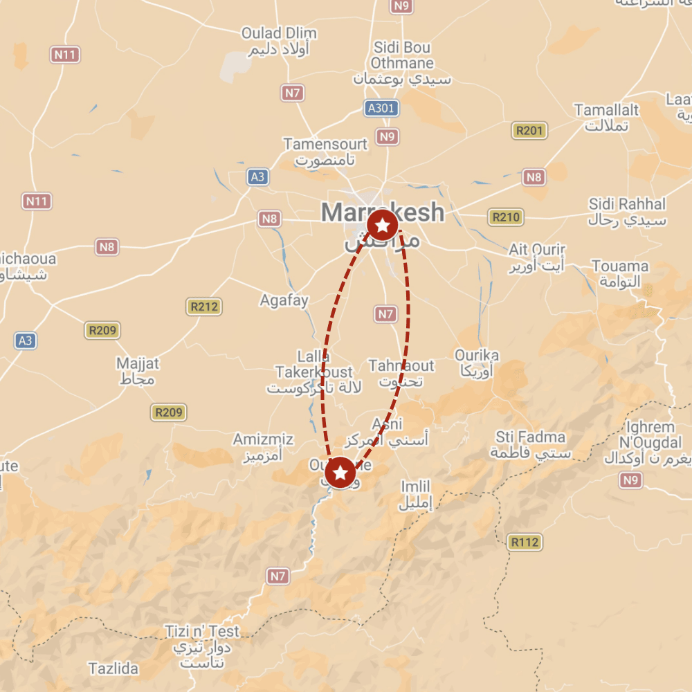 Illustrated route map for The Intimate Ouirgane Retreat