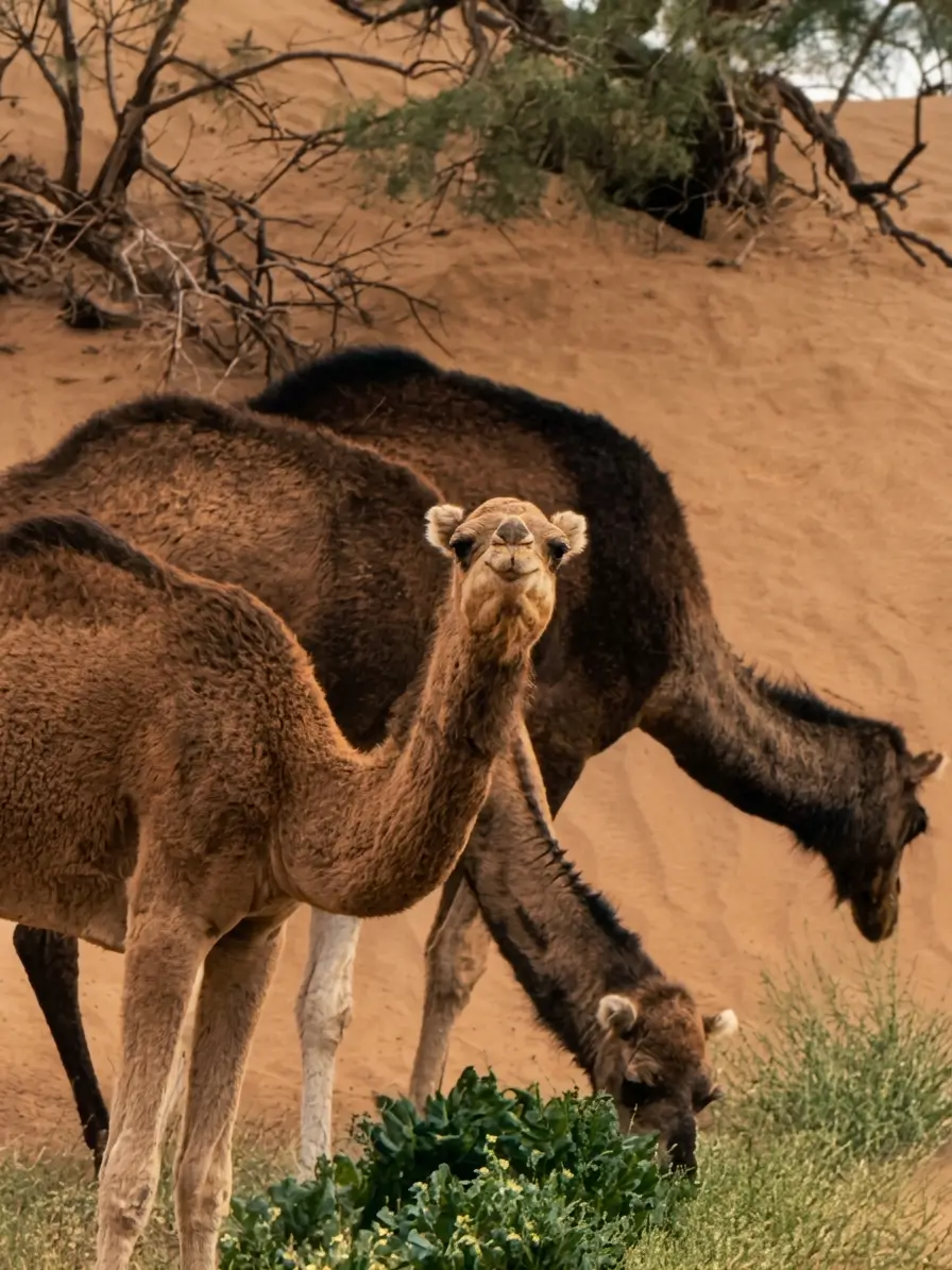 Baby Camel and Mother in Sahara Desert Morocco Wildlife
