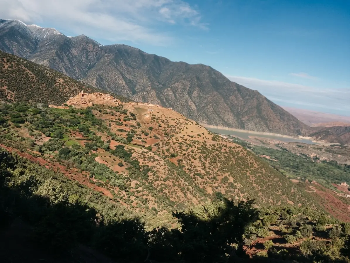 Ouirgane Valley Atlas Mountains with Berber Village and Lake