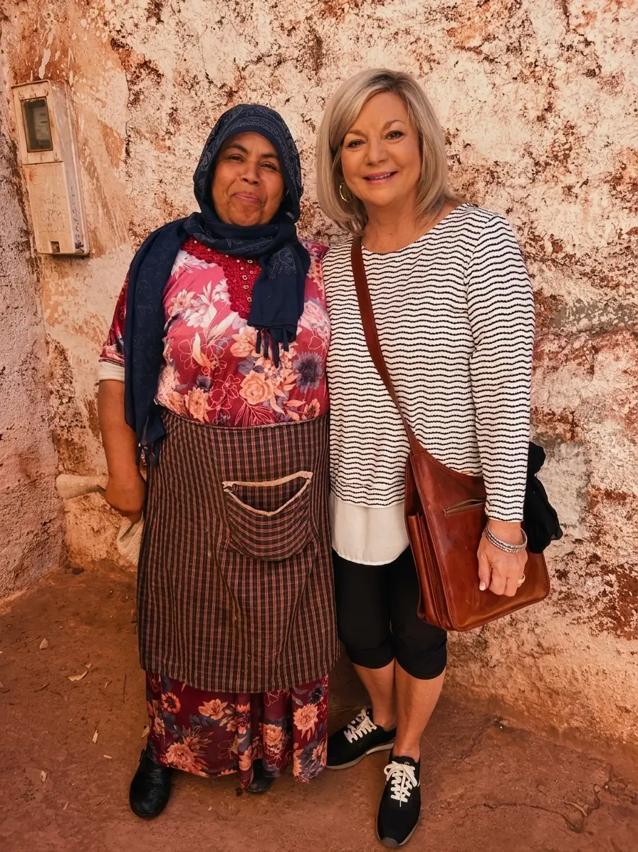 A traveler sharing time with Hassan's mother inside a traditional mountain home