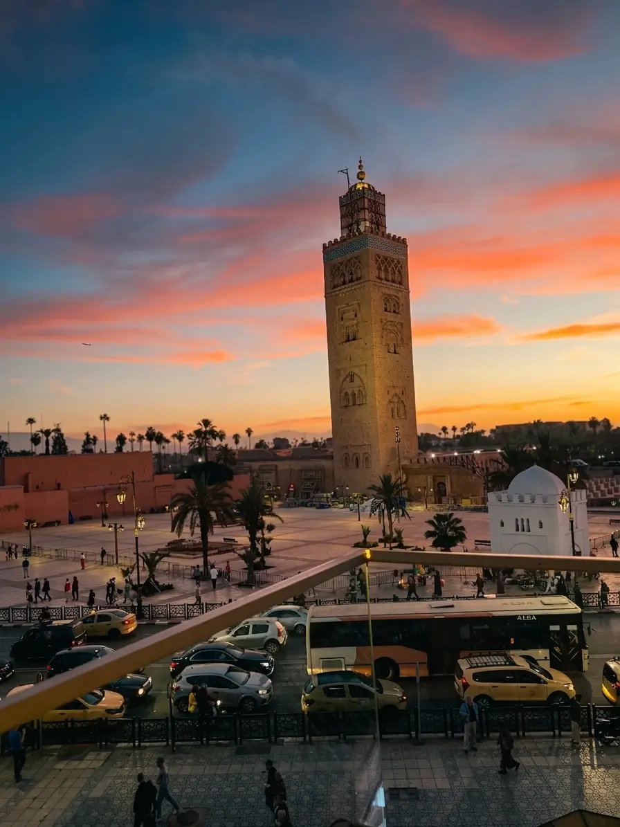 Koutoubia Mosque Minaret at Sunset in Marrakech Morocco